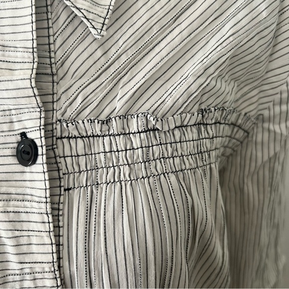 Womens button down collared shirt dress white black stripes pleated size large - Picture 7 of 11